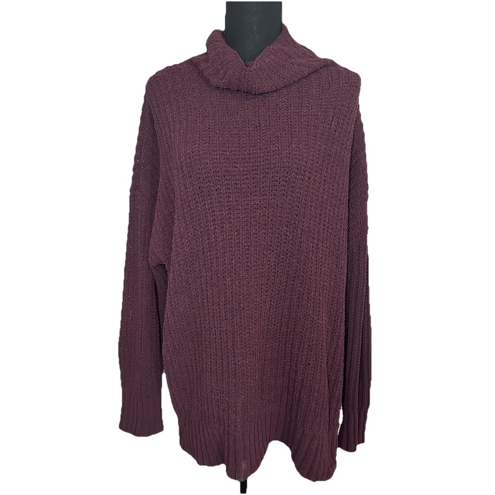 Aerie Maroon Oversized Open Knit Chunky Funnel Cowl Neck Sweater SMALL